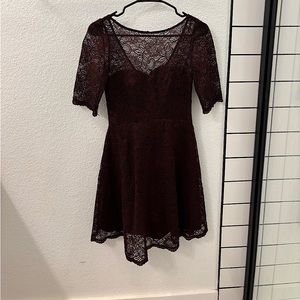 David’s Bridal Lace Maroon Dress - 0